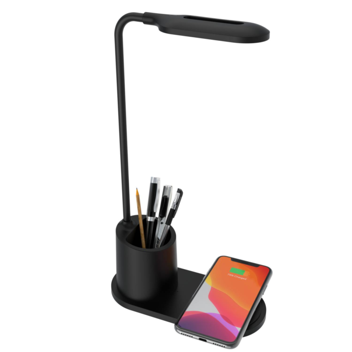 Lámpara LED de Escritorio con Cargador Inalámbrico y Porta Lápices