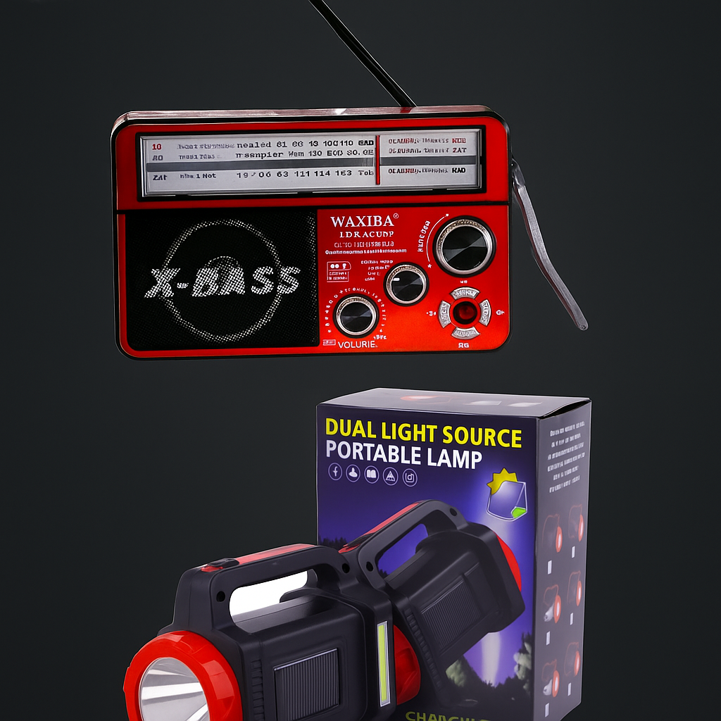 KIT RADIO SOLAR + LINTERNA ROJA EMERGENC
